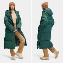 UGG Keeley‎ Green Long Puffer Jacket with Sherpa hood- M