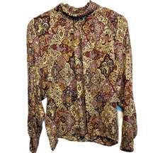 Vintage Michii Moon For Sanyo Silk Paisley Printed Blouse Sz 12