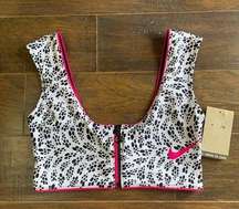 Bikini Top Swimsuit Zipper Crop Party Dots Black White Hot Pink M $56 NEW