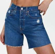 Premium 501 Mid Thigh Distressed Denim Jean Shorts: Charleston Picks Wash