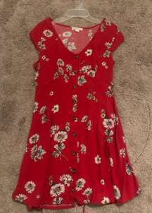 Red Floral Button Up Dress