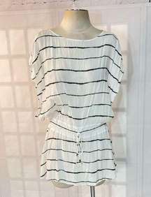 Vix Paula Hermanny white black striped drawstring waist mini cover up size XS