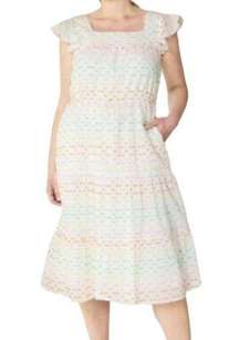 Draper James RSVP Rainbow Embroidered Flutter Sleeve Sun Dress XS White