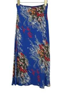 Y2k Angie Blue Floral Midi Skirt with Slit Size Medium