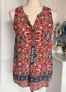 Tolani Boho Red & Blue Sleeveless V-neck Blouse