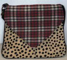 Panache Leopard Print Cowhide Red Plaid Crossbody Bag Purse READ