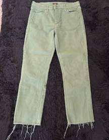 MOTHER The Mid Rise Dazzler Ankle Fray Green Jeans Denim Pants With Pockets 
