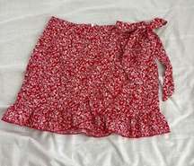 Red floral mini skirt