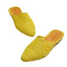 Artemis Design Co. Raffia Babouche Yellow Flats Mules Slides Size 7