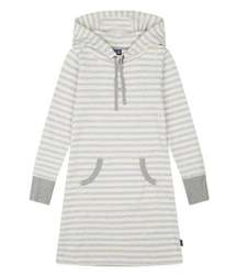 Patagonia Women's Ahnya Dress Gray White Striped Hooded Size Small