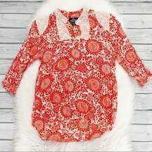 Angie Red Floral 3/4 sleeve top