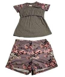 Ekouaer 2 Piece Pajamas Soft Summer Short Sleeve PJ Set Shorts Floral Size Small