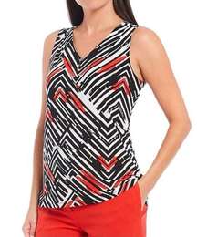 Kasper geo graphic red‎ white black blouse L