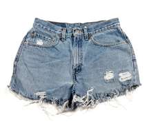 Vintage 90s Levis 550 Light Wash Denim Distressed Cutoff High Waisted Shorts