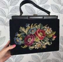 1950s Floral Embroidered Needlework Handbag