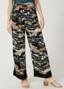 Free People Black Beach Island Printed Boho Resort Wide Leg Lounge Pants