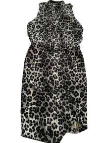 New York Co Dress Womens Medium Black Tan Animal Cheetah Sleeveless Mock Neck