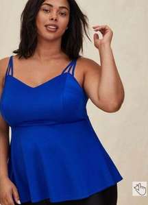 Torrid scuba strappy L peplum electric blue babydoll top