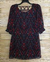 Want And Need Red & Black Lattice Back Shift Dress - Size Small - Chevron Print