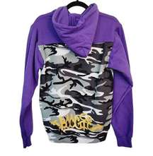 Port & Company Womens Size S Purple & Black Camo Pattern Hooded Sweatshirt w/ Ka