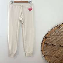 ivory velour red heart logo jogger style sweatpants size medium