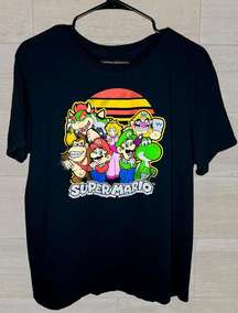 Super Mario  Characters Black T-Shirt Short Sleeve