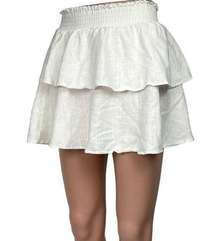 Princess Polly White Linen Tiered Layered Smocked Ruffle Peasant Mini Skirt Sz 4