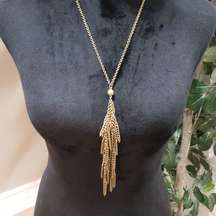 Vintage Monet Tassel Gold Tone Long Chain Pendant Necklace