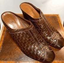 Sesto Meucci Brown Woven Leather Heeled Mule Size 9