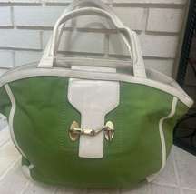 Tommy Hilfiger Spring Green and White Purse Tote Bag Vintage