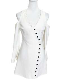 ALEXIS White Bell Sleeve Button Down Blazer Cold Shoulder Mini Dress Size XS