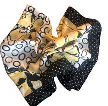 VTG Silk Square Scarf Yellow Floral Polka Dot Border Classic  Glamourous Charm