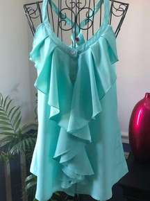 5/48 sleeveless ruffle buttoned seafoam green Top