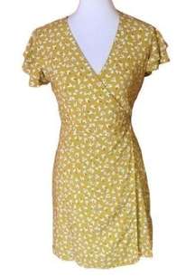 Harper gold floral wrap mini dress