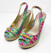 Elaine Turner Harper Batik Print Wedge Sandals Size 6.5
