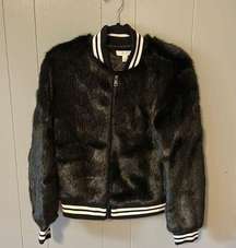 Scripted Black Faux Fur Bomber Size XS