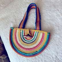 Fabulous MJ New York Half Moon Crescent Rainbow Jute Shoulder Bag Boho Hippie