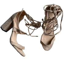 Chase + Chloe Heels Womens 7.5 Tan Faux Suede Tawny Lace-Up Open Toe Shoes