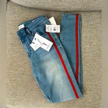 NWT Skinnygirl Red Embroidered Stripe Jeans 27
