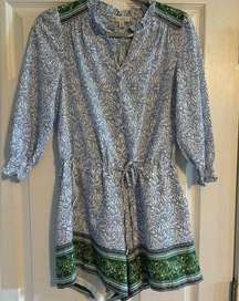 Blue and Green Patterned Romper Preppy