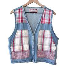 Women’s Vintage J J Fargo denim plaid patchwork zip up vest