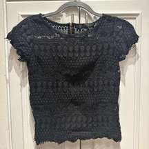 Black Lace Short Sleeve Top