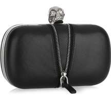 women’s unisex Zip black leather Skull Box Clutch