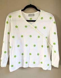 Ann Trinity Vintage polka dot vneck avocado green polka dot and white size M