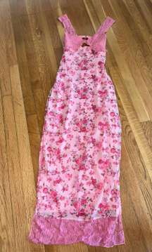 Pink Floral Open Back Maxi Dress