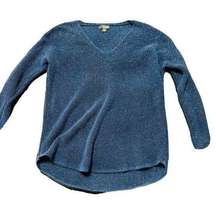 . Women’s Knit Pullover Sweater with Sparkles, Hi-Lo Hem in Navy - Large