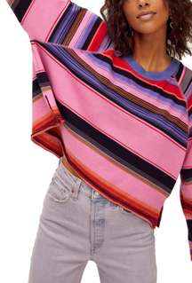 | NWT Free People Baja Striped Raglan Long Sleeve Cropped T-Shirt