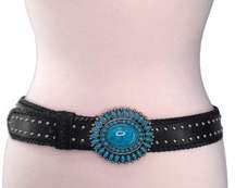 Coldwater Creek Womens Size S Southwestern Belt Faux Turquoise Buckle Black