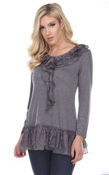 Charcoal Ruffle Top Linen Blend Top