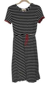 DAISY ISLAND|STRIPED CASUAL T-SHIRT DRESS BLACK & WHITE WITH RED TRIM S